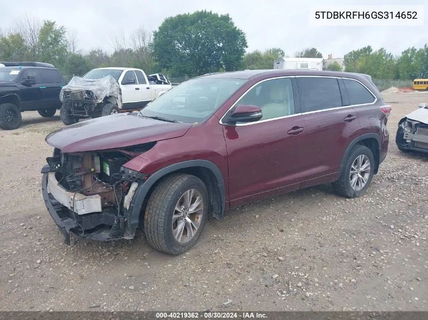 5TDBKRFH6GS314652 2016 Toyota Highlander Le Plus V6