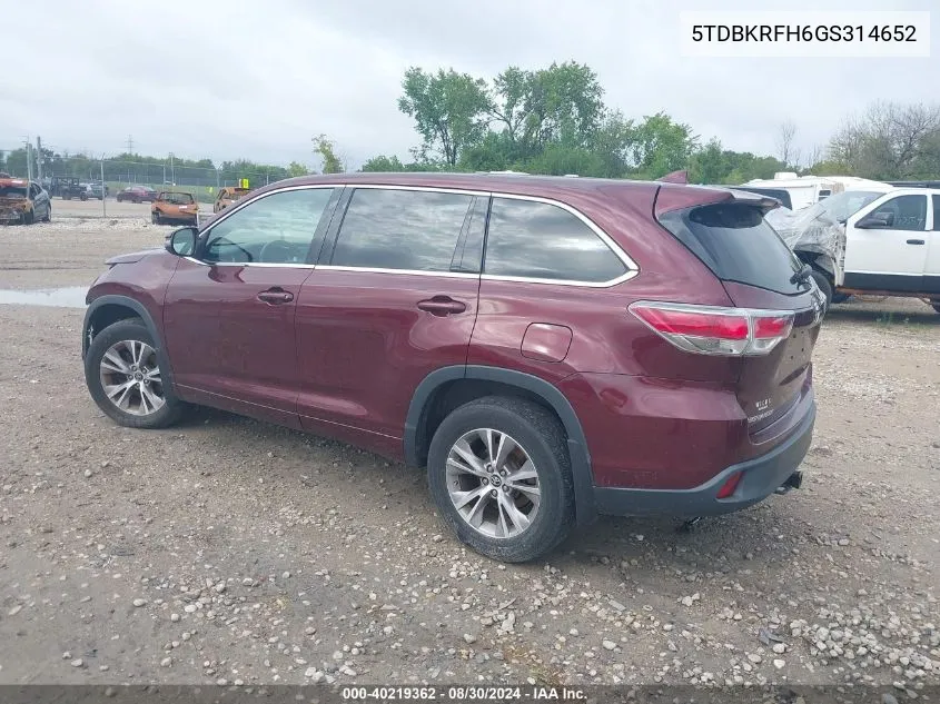 5TDBKRFH6GS314652 2016 Toyota Highlander Le Plus V6