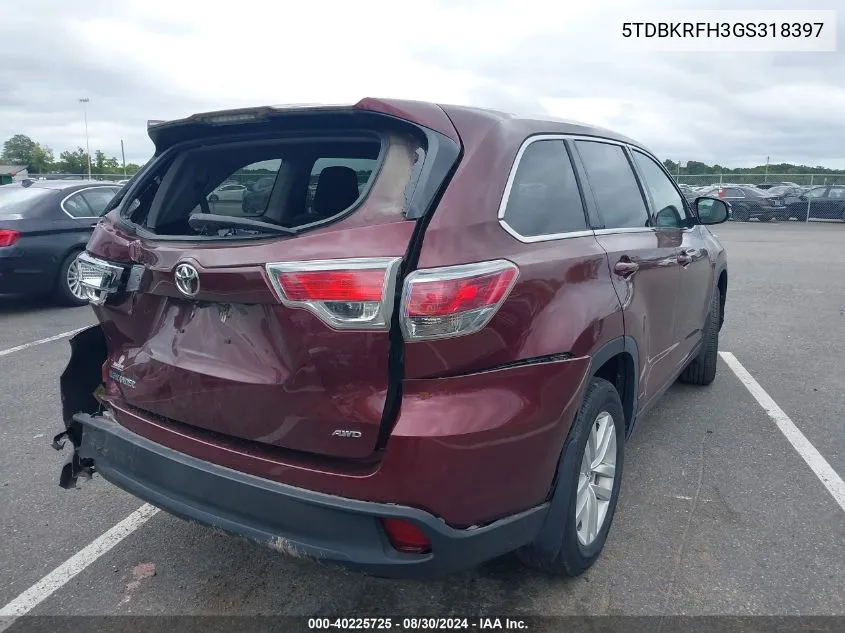 5TDBKRFH3GS318397 2016 Toyota Highlander Le V6