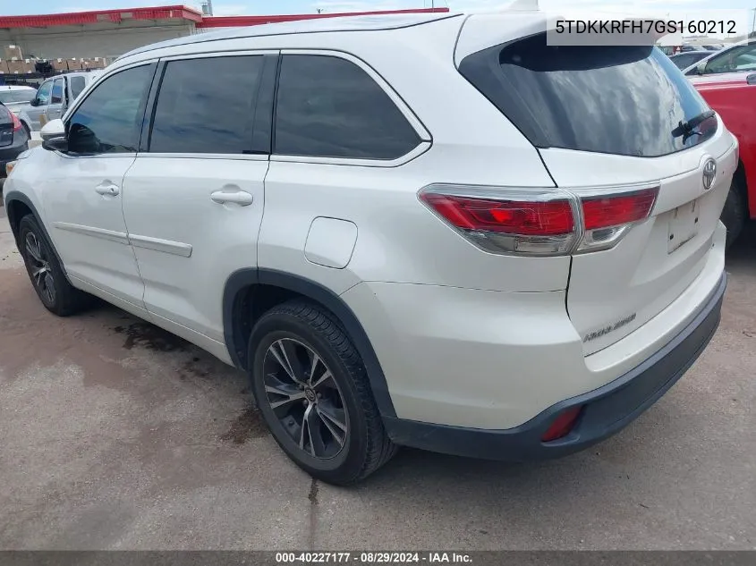 5TDKKRFH7GS160212 2016 Toyota Highlander Xle V6