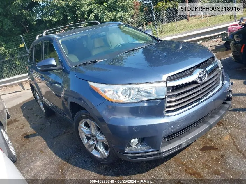 5TDDKRFH0GS318916 2016 Toyota Highlander Limited V6