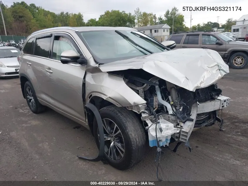 2016 Toyota Highlander Xle V6 VIN: 5TDJKRFH4GS321174 Lot: 40229030