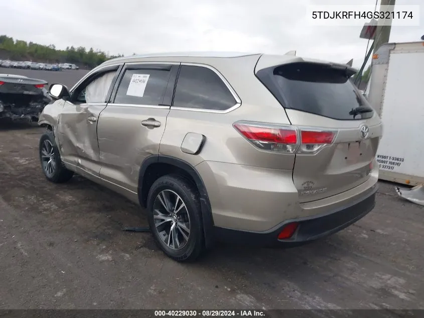 5TDJKRFH4GS321174 2016 Toyota Highlander Xle V6