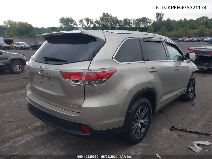 2016 Toyota Highlander Xle V6 VIN: 5TDJKRFH4GS321174 Lot: 40229030