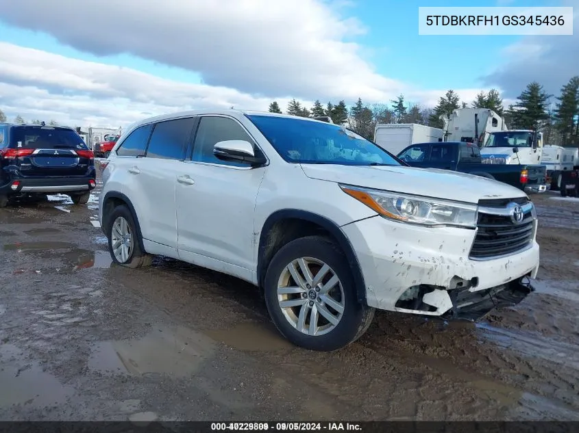 5TDBKRFH1GS345436 2016 Toyota Highlander Le V6