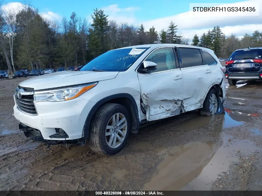 5TDBKRFH1GS345436 2016 Toyota Highlander Le V6