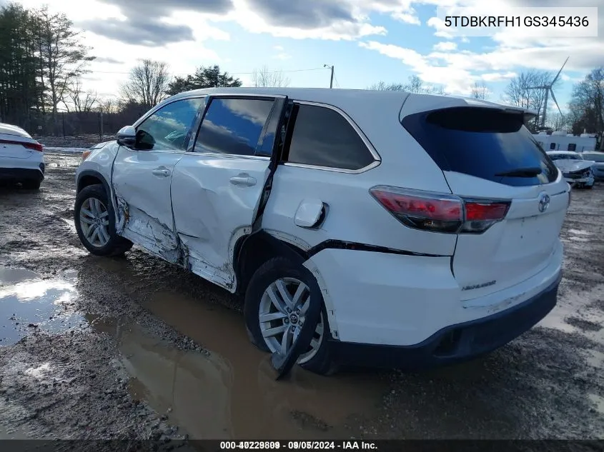 5TDBKRFH1GS345436 2016 Toyota Highlander Le V6