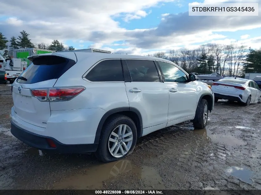 5TDBKRFH1GS345436 2016 Toyota Highlander Le V6