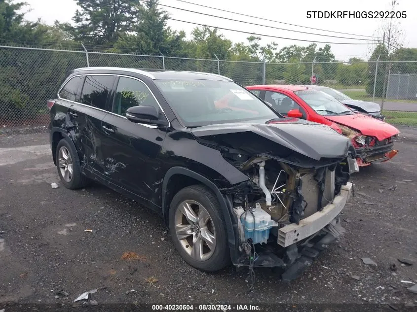 2016 Toyota Highlander Limited V6 VIN: 5TDDKRFH0GS292205 Lot: 40230504