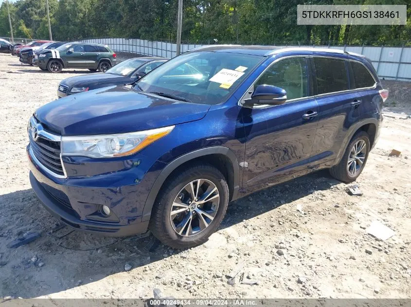 2016 Toyota Highlander Xle V6 VIN: 5TDKKRFH6GS138461 Lot: 40249434