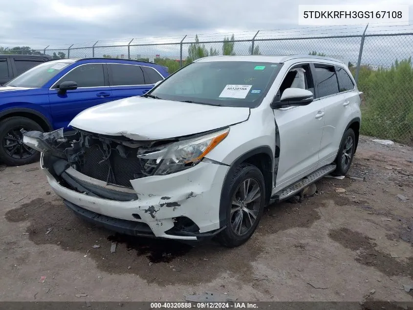 2016 Toyota Highlander Xle VIN: 5TDKKRFH3GS167108 Lot: 40320588