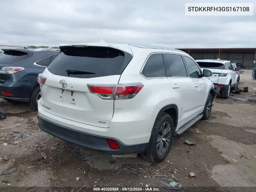 2016 Toyota Highlander Xle VIN: 5TDKKRFH3GS167108 Lot: 40320588