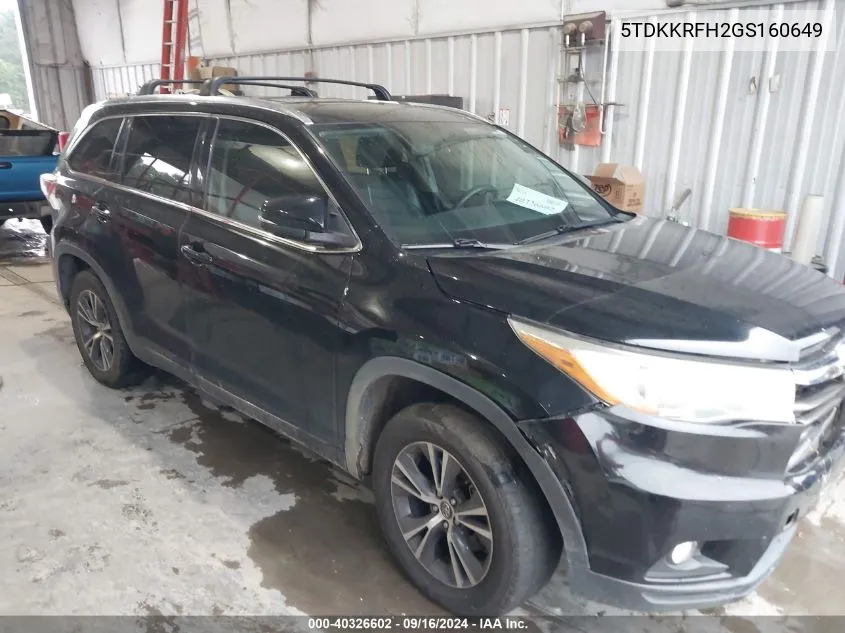 5TDKKRFH2GS160649 2016 Toyota Highlander Xle V6