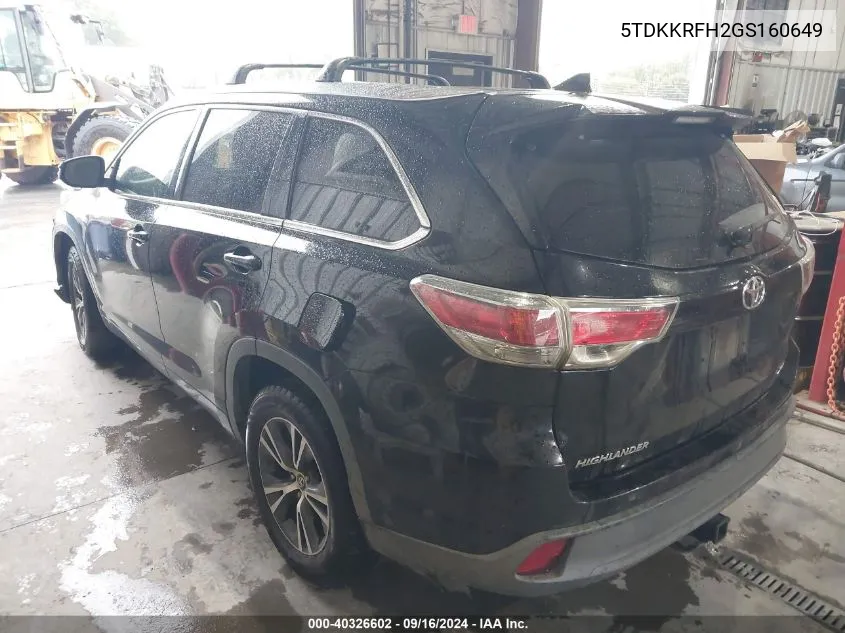 5TDKKRFH2GS160649 2016 Toyota Highlander Xle V6