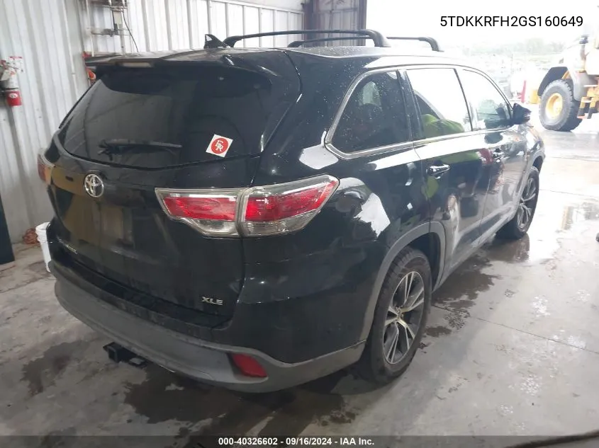 5TDKKRFH2GS160649 2016 Toyota Highlander Xle V6