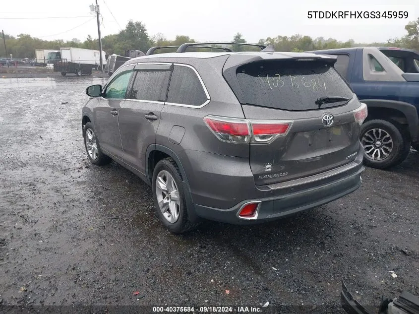 5TDDKRFHXGS345959 2016 Toyota Highlander Limited V6