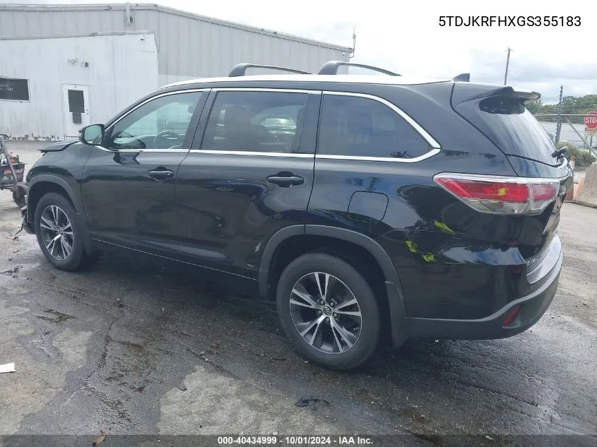 2016 Toyota Highlander Xle V6 VIN: 5TDJKRFHXGS355183 Lot: 40434999