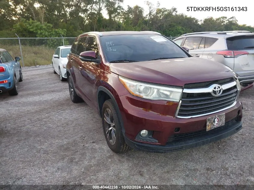 2016 Toyota Highlander Xle VIN: 5TDKKRFH5GS161343 Lot: 40442238