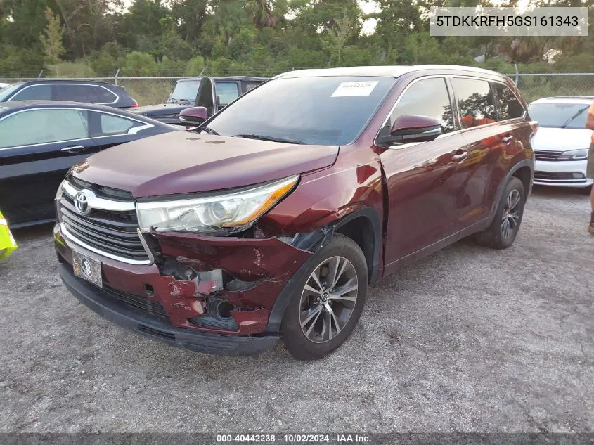 2016 Toyota Highlander Xle VIN: 5TDKKRFH5GS161343 Lot: 40442238