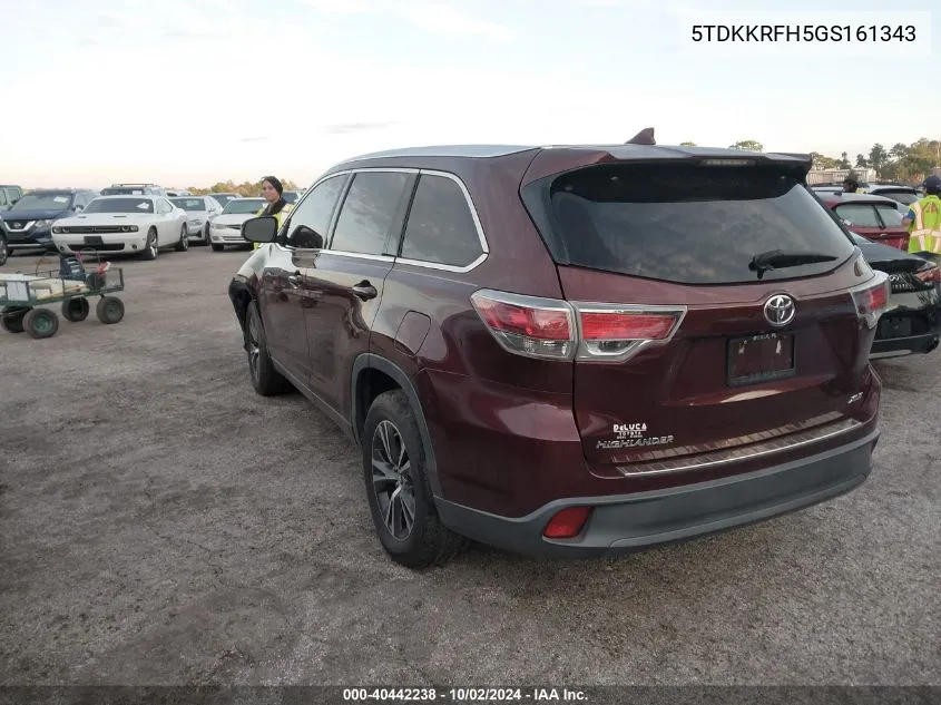 2016 Toyota Highlander Xle VIN: 5TDKKRFH5GS161343 Lot: 40442238