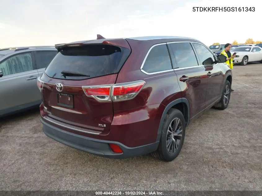 2016 Toyota Highlander Xle VIN: 5TDKKRFH5GS161343 Lot: 40442238