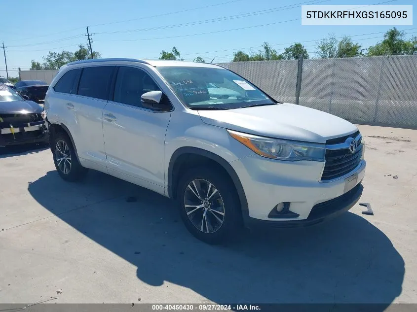 2016 Toyota Highlander Xle V6 VIN: 5TDKKRFHXGS165095 Lot: 40450430