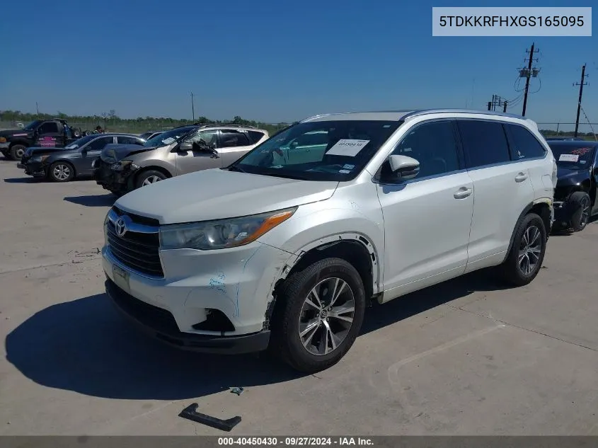 2016 Toyota Highlander Xle V6 VIN: 5TDKKRFHXGS165095 Lot: 40450430