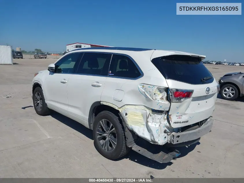 2016 Toyota Highlander Xle V6 VIN: 5TDKKRFHXGS165095 Lot: 40450430