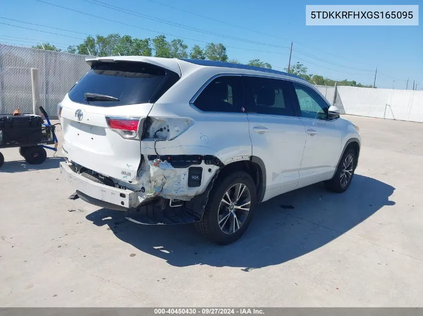 2016 Toyota Highlander Xle V6 VIN: 5TDKKRFHXGS165095 Lot: 40450430