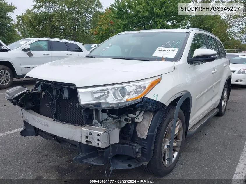 2016 Toyota Highlander Limited V6 VIN: 5TDDKRFH7GS345207 Lot: 40461177