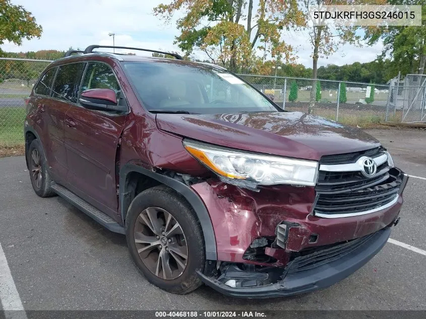 2016 Toyota Highlander Xle V6 VIN: 5TDJKRFH3GS246015 Lot: 40468188