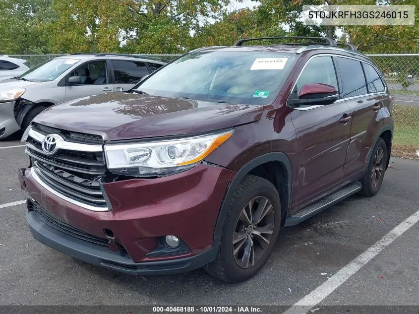 5TDJKRFH3GS246015 2016 Toyota Highlander Xle V6