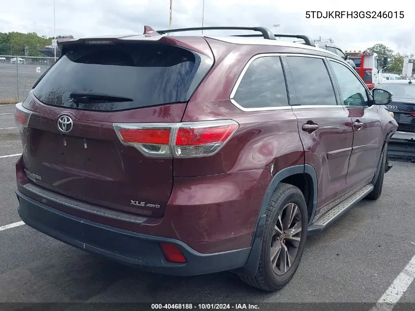 5TDJKRFH3GS246015 2016 Toyota Highlander Xle V6