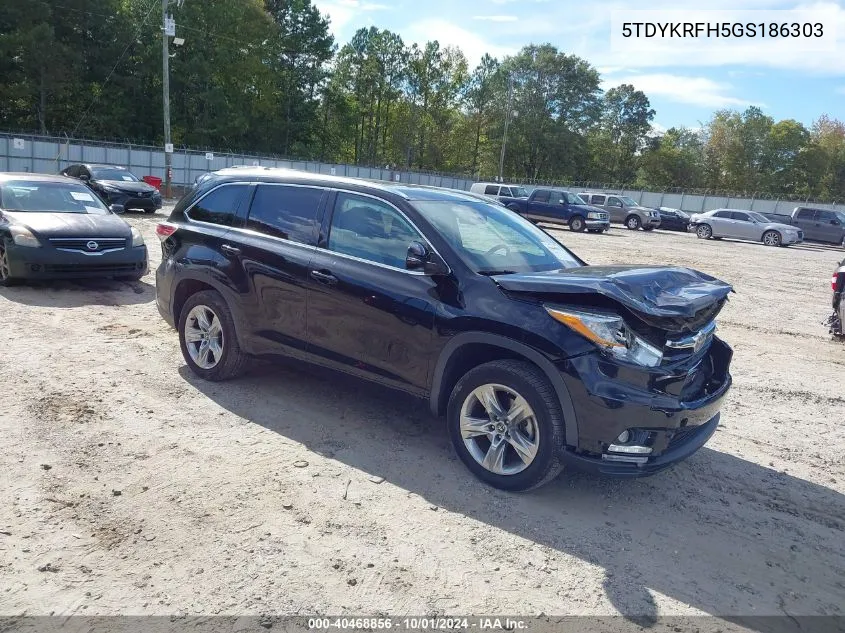 2016 Toyota Highlander Limited V6 VIN: 5TDYKRFH5GS186303 Lot: 40468856