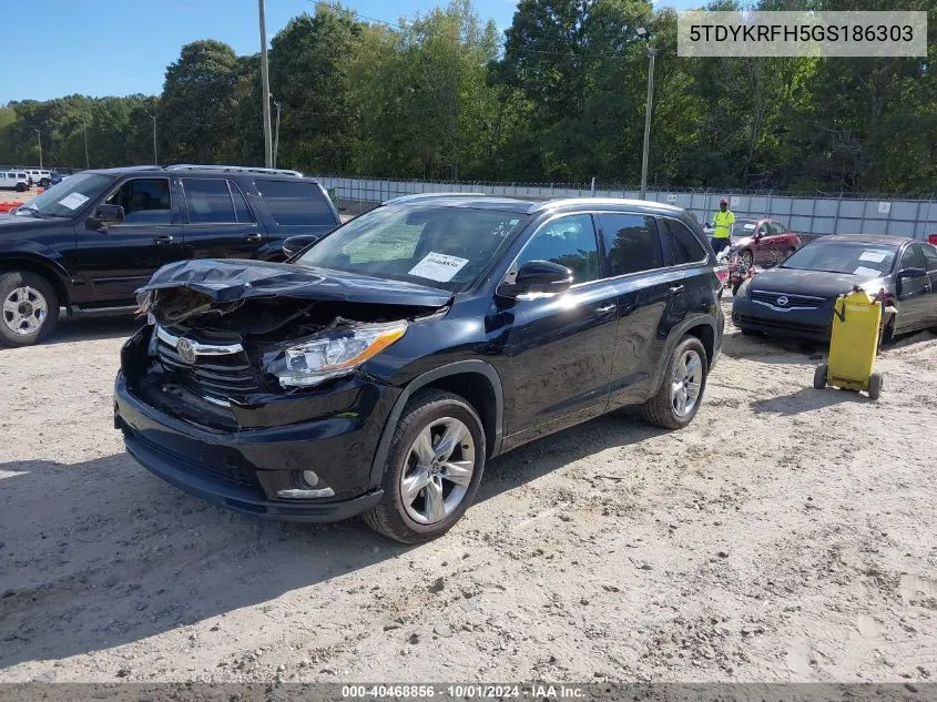 2016 Toyota Highlander Limited V6 VIN: 5TDYKRFH5GS186303 Lot: 40468856