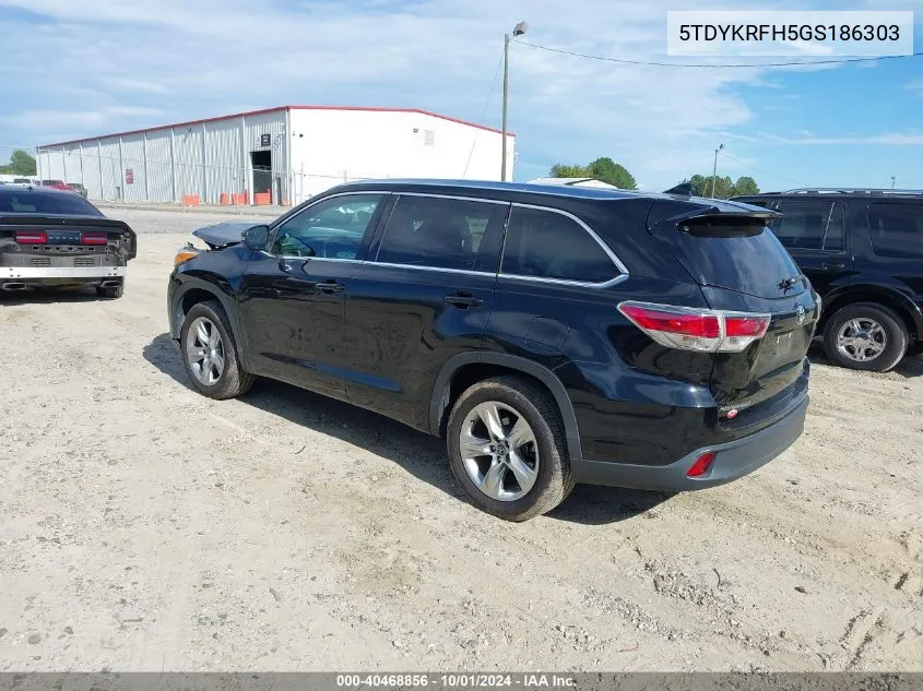 2016 Toyota Highlander Limited V6 VIN: 5TDYKRFH5GS186303 Lot: 40468856