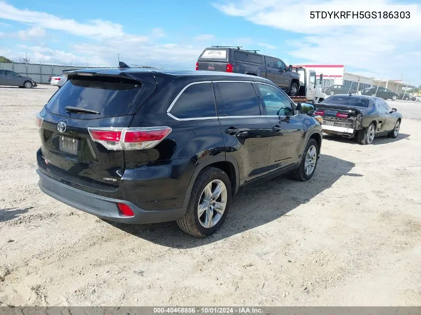 2016 Toyota Highlander Limited V6 VIN: 5TDYKRFH5GS186303 Lot: 40468856