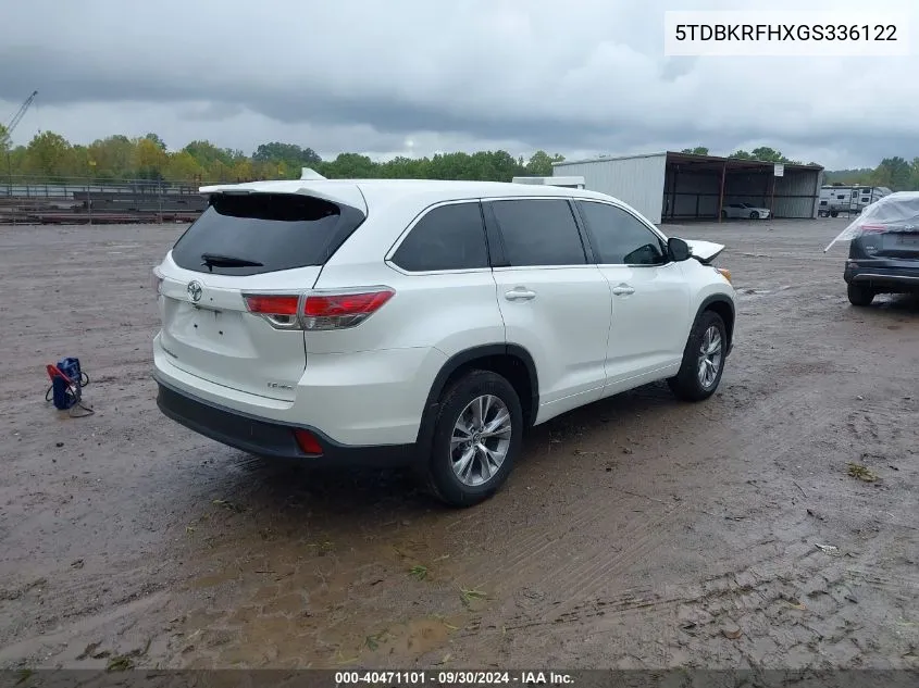 5TDBKRFHXGS336122 2016 Toyota Highlander Le Plus V6