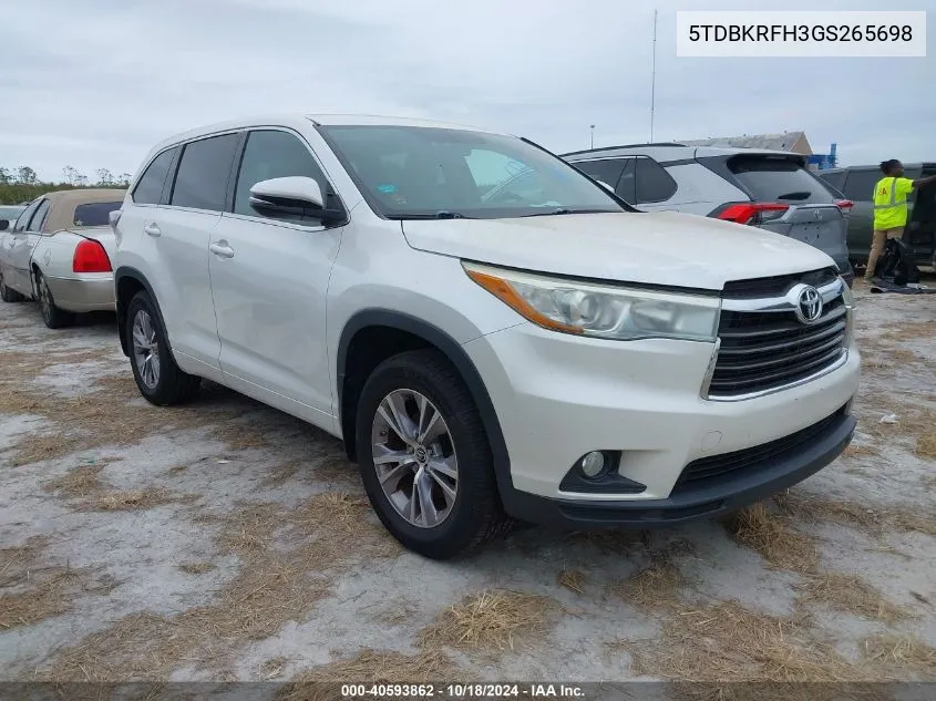 2016 Toyota Highlander Le Plus V6 VIN: 5TDBKRFH3GS265698 Lot: 40593862