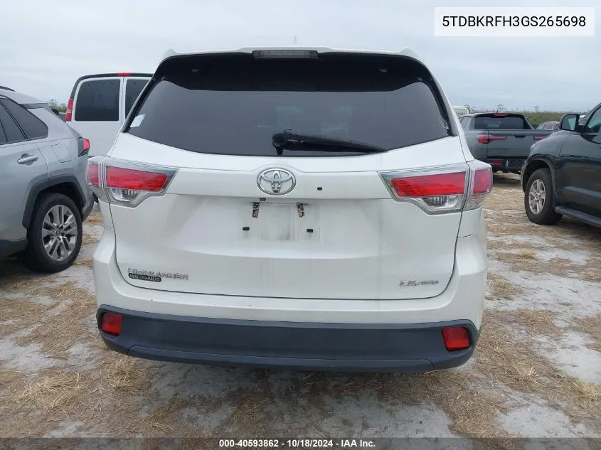 2016 Toyota Highlander Le Plus V6 VIN: 5TDBKRFH3GS265698 Lot: 40593862