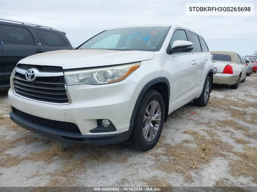 2016 Toyota Highlander Le Plus V6 VIN: 5TDBKRFH3GS265698 Lot: 40593862