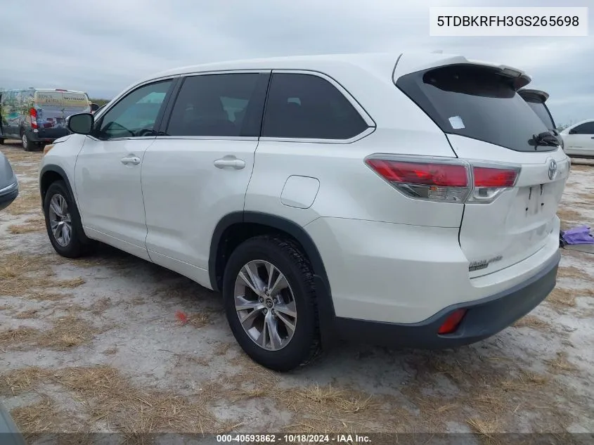 2016 Toyota Highlander Le Plus V6 VIN: 5TDBKRFH3GS265698 Lot: 40593862