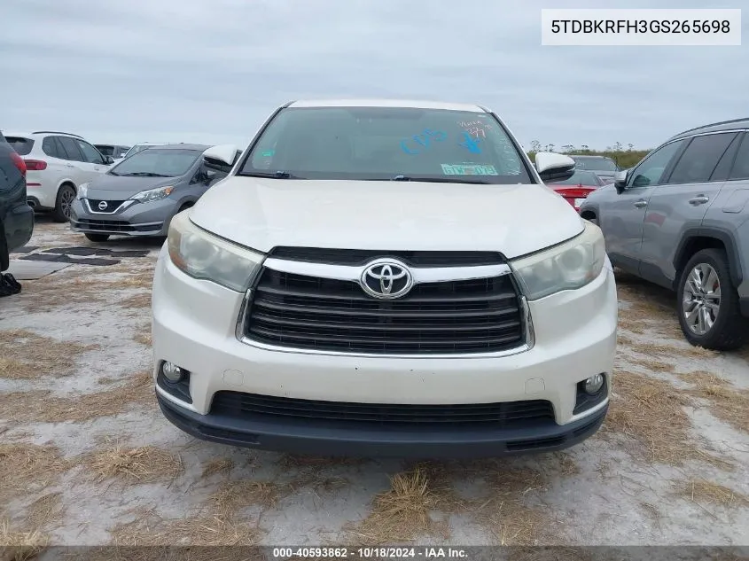 2016 Toyota Highlander Le Plus V6 VIN: 5TDBKRFH3GS265698 Lot: 40593862