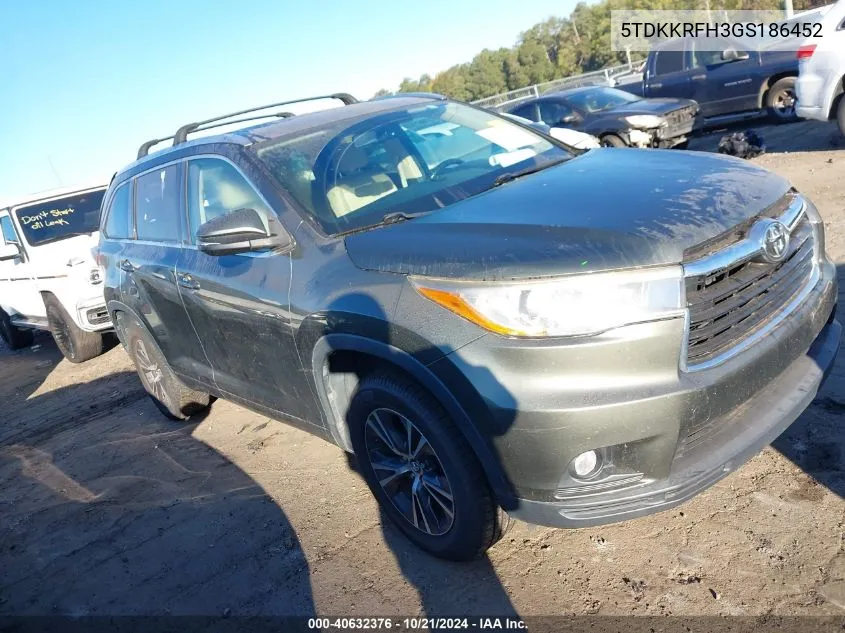 2016 Toyota Highlander Xle V6 VIN: 5TDKKRFH3GS186452 Lot: 40632376