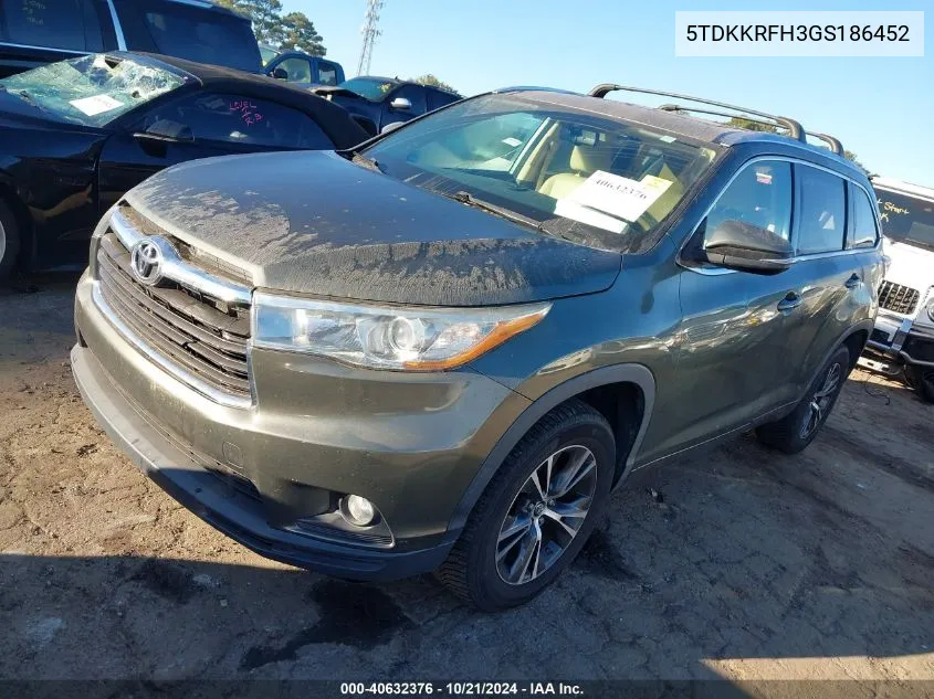 2016 Toyota Highlander Xle V6 VIN: 5TDKKRFH3GS186452 Lot: 40632376