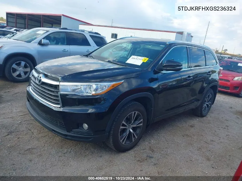 2016 Toyota Highlander Xle V6 VIN: 5TDJKRFHXGS236324 Lot: 40652519