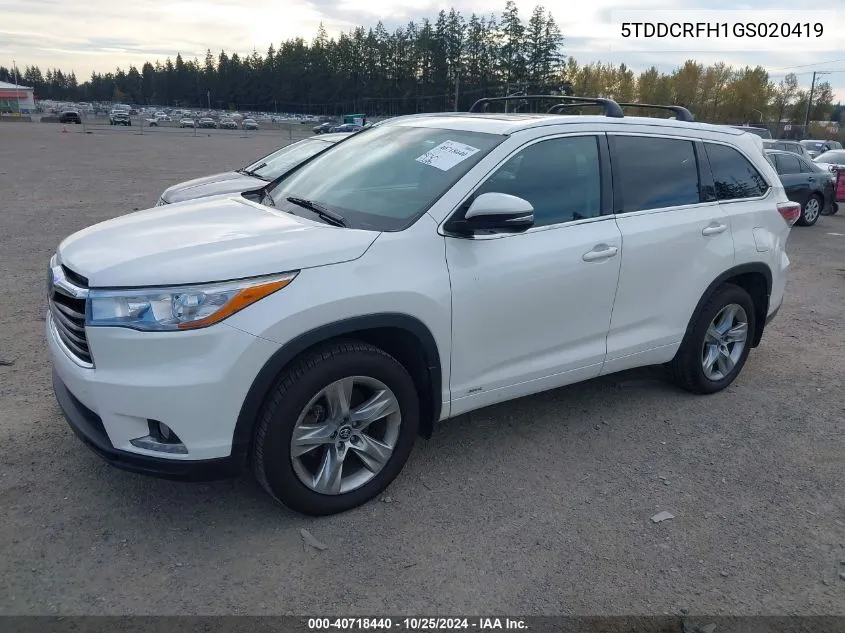 2016 Toyota Highlander Hybrid Limited Platinum V6 VIN: 5TDDCRFH1GS020419 Lot: 40718440