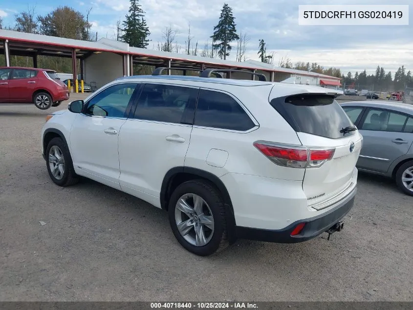 2016 Toyota Highlander Hybrid Limited Platinum V6 VIN: 5TDDCRFH1GS020419 Lot: 40718440