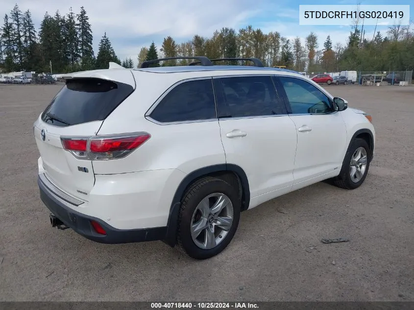 2016 Toyota Highlander Hybrid Limited Platinum V6 VIN: 5TDDCRFH1GS020419 Lot: 40718440