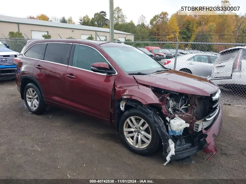 5TDBKRFH2GS330007 2016 Toyota Highlander Le V6